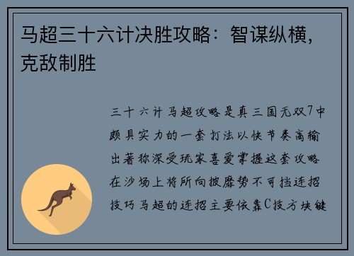 马超三十六计决胜攻略：智谋纵横，克敌制胜